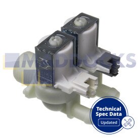 Compatível com válvula solenóide de entrada de água para máquina de lavar roupa Beko WMB61432 (2 vias, 180°, tubo de saída: Ø11mm)