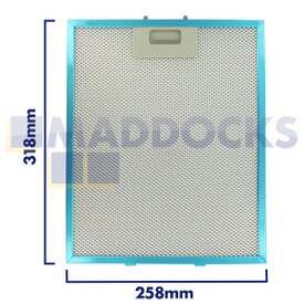 Filtro universal do exaustor de malha de arame, comprimento lateral da alça 258 mm, comprimento lateral liso 318 mm, compatível com Whirlpool, Indesit