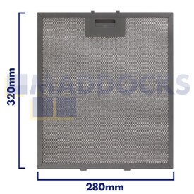 Filtro de coifa de malha de arame universal, comprimento lateral da alça 280 mm, comprimento lateral liso 320 mm, compatível com BSH