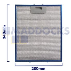 Filtro de coifa de malha de arame universal, comprimento lateral da alça 280 mm, comprimento lateral liso 340 mm, compatível com Teka