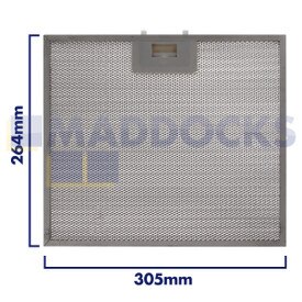 Filtro de coifa de malha de arame universal, comprimento do lado da alça 305 mm, comprimento do lado liso 264 mm, compatível com BSH