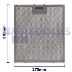 Filtro de coifa de malha de arame universal, comprimento lateral da alça 275 mm, comprimento lateral liso 310 mm, compatível com BSH