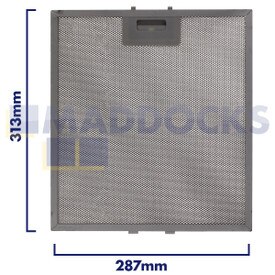 Filtro de coifa de malha de arame universal, comprimento lateral da alça 287 mm, comprimento lateral liso 313 mm, compatível com BSH