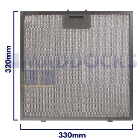 Filtro de coifa de malha de arame universal, comprimento lateral da alça 330 mm, comprimento lateral liso 320 mm, compatível com BSH
