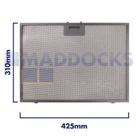 Filtro de coifa de malha de arame universal, comprimento lateral da alça 425 mm, comprimento lateral liso 310 mm, compatível com BSH