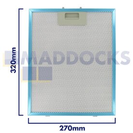 Filtro de coifa de malha de arame universal, comprimento lateral do cabo 270 mm, comprimento lateral liso 320 mm, compatível com Baumatic, fogões, Belling, New World
