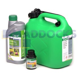 Compatible Universal Petrol Lawnmower 5L Fuel Can, 1L 4 Stroke Oil & 100ml Fuel Enhancer Start Up Kit (MS001)