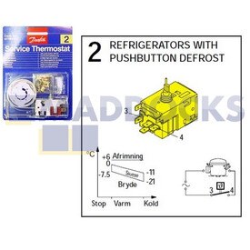 Genuine Original Danfoss 2 Thermostat Kit for Refrigerators with Push Button Defrost with 1.3m Capillary (077B7002)
