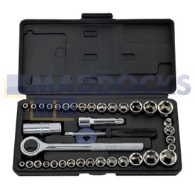 Caixa de conjunto de soquetes de unidade originais genuínas Rolson 1/4" e 3/8" (40 peças)