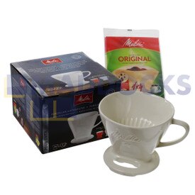 No Longer Available. Discontinued [Genuine Original Melitta 1x4 White Pour Over Porcelain Cone & 5x 1x4 Original Filters]