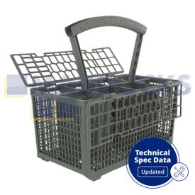 Universal 'Deluxe Type' Bosch, Hotpoint, Neff, Siemens, Smeg Cesto de talheres universal cinza escuro com alça e tampa reforçadas (240 mm x 135 mm x 125 mm)