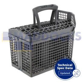 Cesto de talheres original genuíno AEG, Electrolux, Zanussi cinza escuro universal de plástico com 6 compartimentos com alça (150 mm x 280 mm x 250 mm)