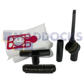 Compatível com o kit de serviço Numatic NM275 'Spruce Up' contendo escova para todos os fins com tira de escova de crina removível, ferramenta de fenda, ferramenta de escova de pó redonda de crina de cavalo e tubo adaptador e 10x NVM-1CH SMS sacos de pó